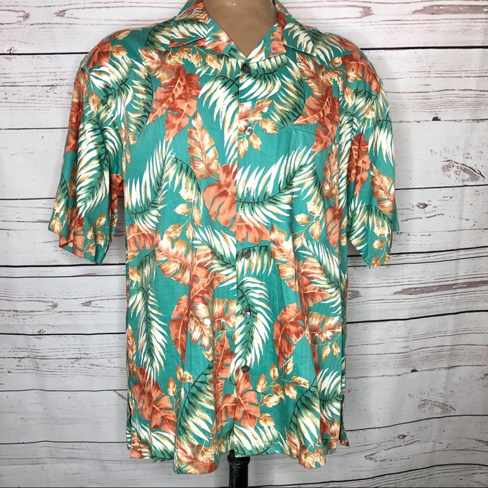 🌵Kona Kai Trading Green/Peach Hawaiian Shirt L
